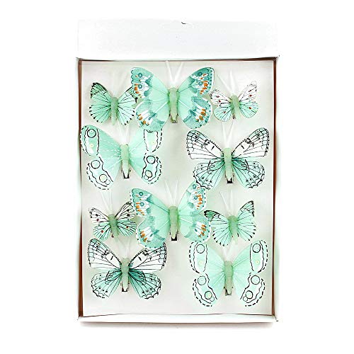 TGG 10 Stück Schmetterlinge Mix mit Clip 2 Größen Sortiment Mint Feder !!!