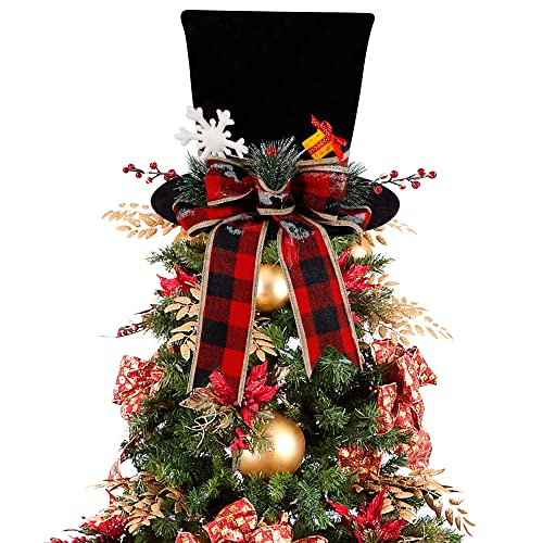 yofit Christmas Tree Topper Hat, Black Velvet Hat with Red Buffal...