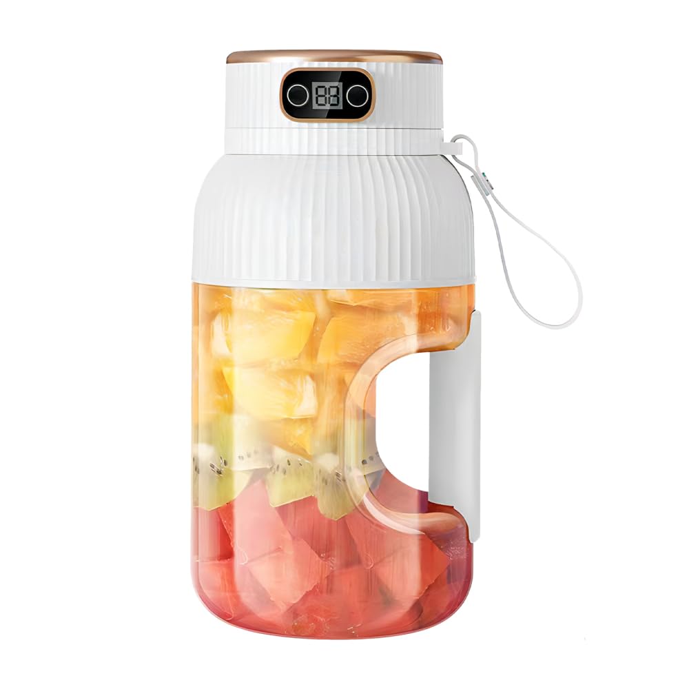 Portable Juicer Cup, 1200 ML Travel Blender with Digital Display USB Rechargeable Smoothie Blender for Fruits Vegetables Office Camping