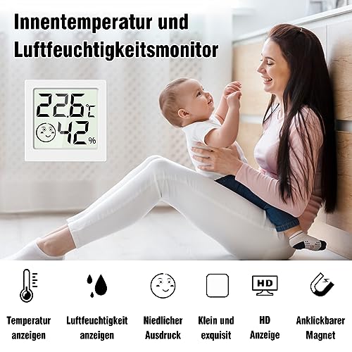 4 Stück Digital Thermometer Hygrometer, Tragbares Thermometer mit Luftfeuchtigkeitsmesser, Zimmerthermometer Digital Innen Thermo Hygrometer für Gewächshaus Wohnzimmer – Bild 3