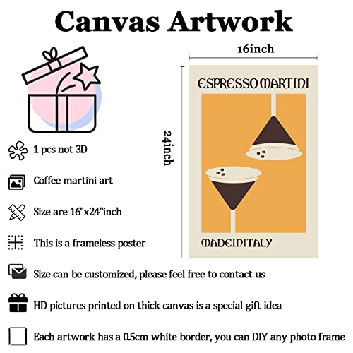 Espresso Wall Art Canvas Coffee Bar Pictures Wall Art Espresso Martini Cocktail Print Cocktail Posters Retro Preppy Aesthetic Paintings Drink Artwork Cocktail Aesthetic Prints Decor 16X24Inch No Frame #TOP2