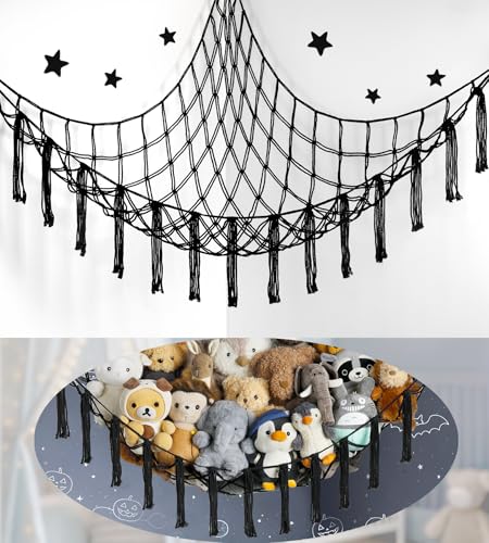 Image of Stuffed Animal Storage Hammock or Net Corner - Large Toy Hammock Net for Stuffed Animals Room Decor - Cute Stuff Animal Organizer Plush Holder - Kids Baby Nursery Essentials Wall Bedroom Home Decor