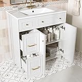 MEUBLE DE SALLE DE BAIN ÉLÉGANT : Ce meuble sous lavabo salle de bain associe un design luxueux à des matériaux nobles. Avec son vasque en céramique lisse et facile d’entretien, il apporte une touche de raffinement à votre espace. Sa surface résiste aux rayures et reste impeccable au fil du temps, pour un look toujours neuf.