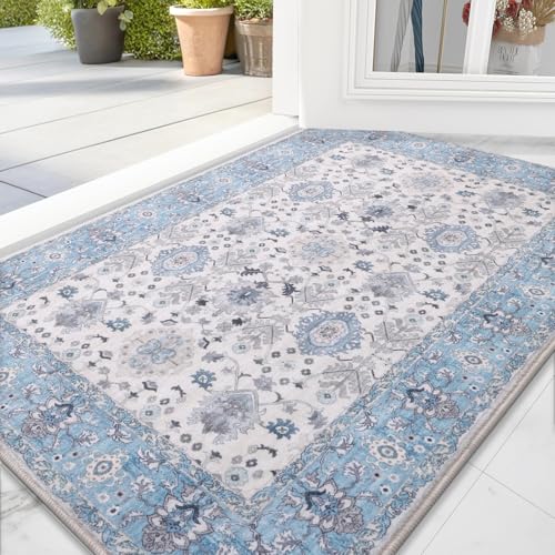 Tapete de área lavable 2x3 azul Vanmoos miniatura 6