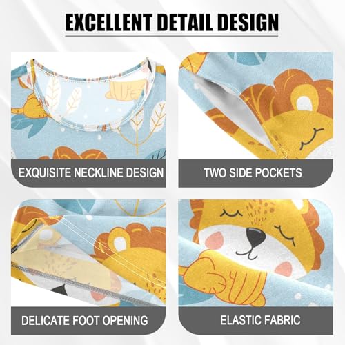 ALAZA Lovely Lion Pajamas Set Short Sleeve Cotton Sleepwear Summer Pjs 2 Piece 5-14Y4