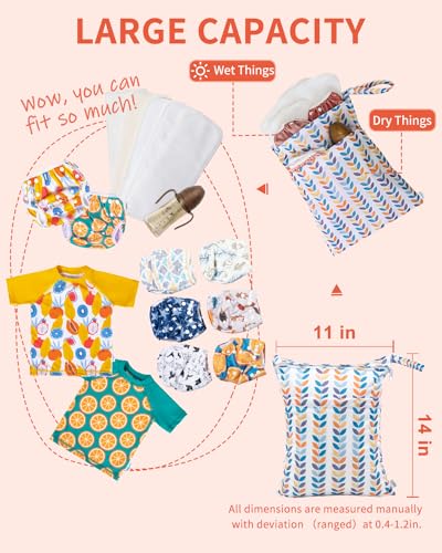 Image of babygoal Wet Dry Bags for Baby Cloth Diapers, Washable Travel Bags, Beach, Pool, Gym Bag for Swimsuits & Wet Clothes with Two Zippered Pockets 3 Pack 3LN08-IN