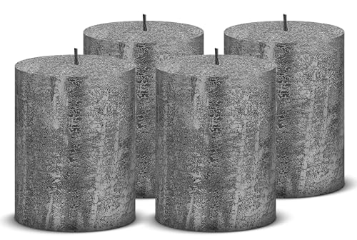 Brandsseller Stumpenkerzen Glitter Rustic 4er Set Höhe 10 cm Ø 7 cm...