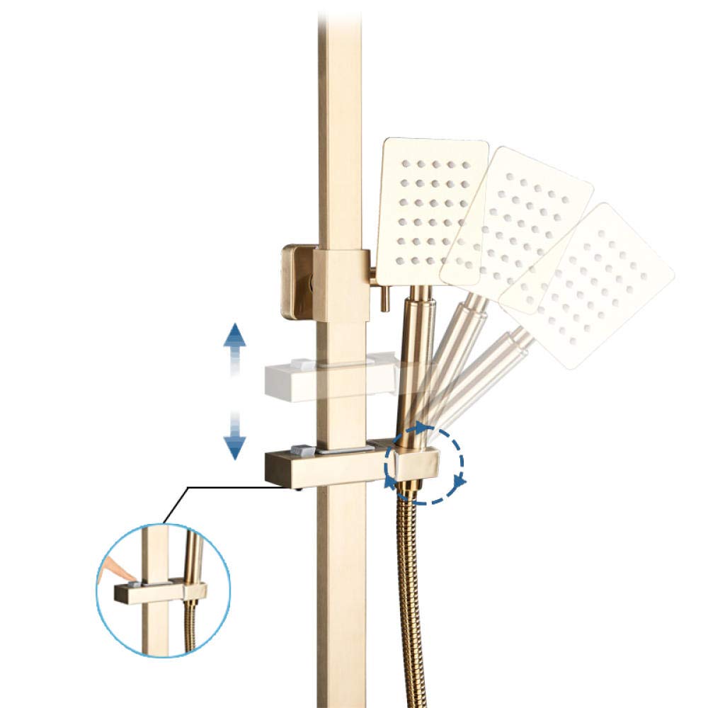 Bateria łazienkowa szczotkowana, złota, duża, deszczownica, bateria do wanny, montowana na ścianie, bateria prysznicowa, bateria natryskowa, zestaw prysznicowy, bateria p,12 Inch Shower Set
