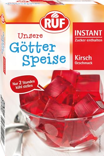 RUF Instant Götterspeise Kirsch-Geschmack Götterspeisenpulver für roten Wackelpudding schnelle Zubereitung nur Wasser hinzufügen 1er Pack 1 x 100g