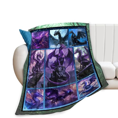Dragon Blanket for Girls Woman Western Dragon Throw Blanket Purple Dragon Stuff Decor Merch Cozy Flannel Soft Warm Plush Lightweight Bedding Dragon Gifts for Boy Man Sofa Bedding Couch 50