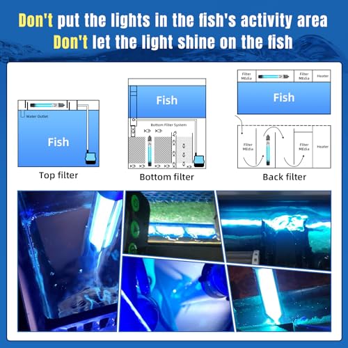 7W Aquarium UV Light for 20-100 Gallon Fish Tank Aquarium Light Algae Clean Light Green Machine Algae Remover