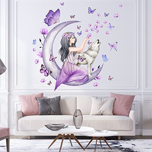Vinilo decorativo Fairy Girl mariposas y flores morado miniatura 4