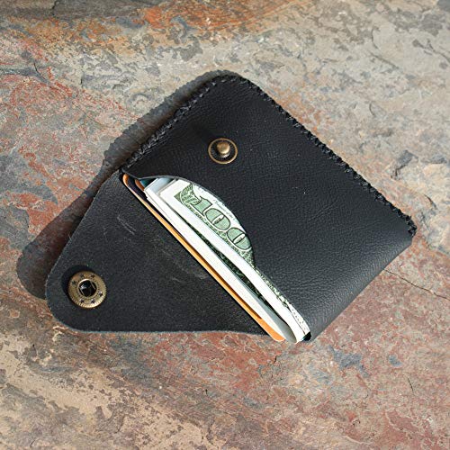 Black Handmade Minimalist Genuine Leather Card Case Wallet Small #TOP5