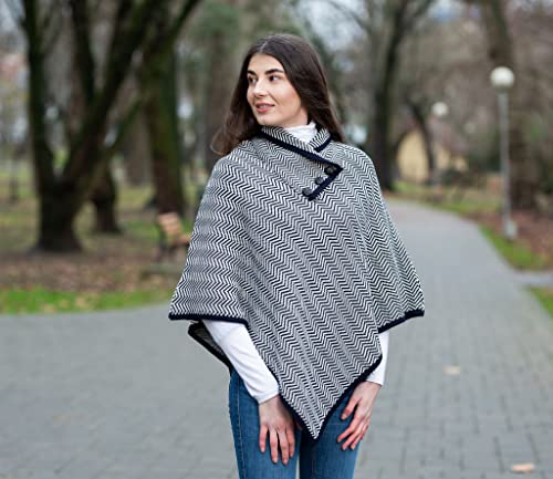 Image of SAOL Ladies Herringbone Poncho Sweater Soft Wool Blend