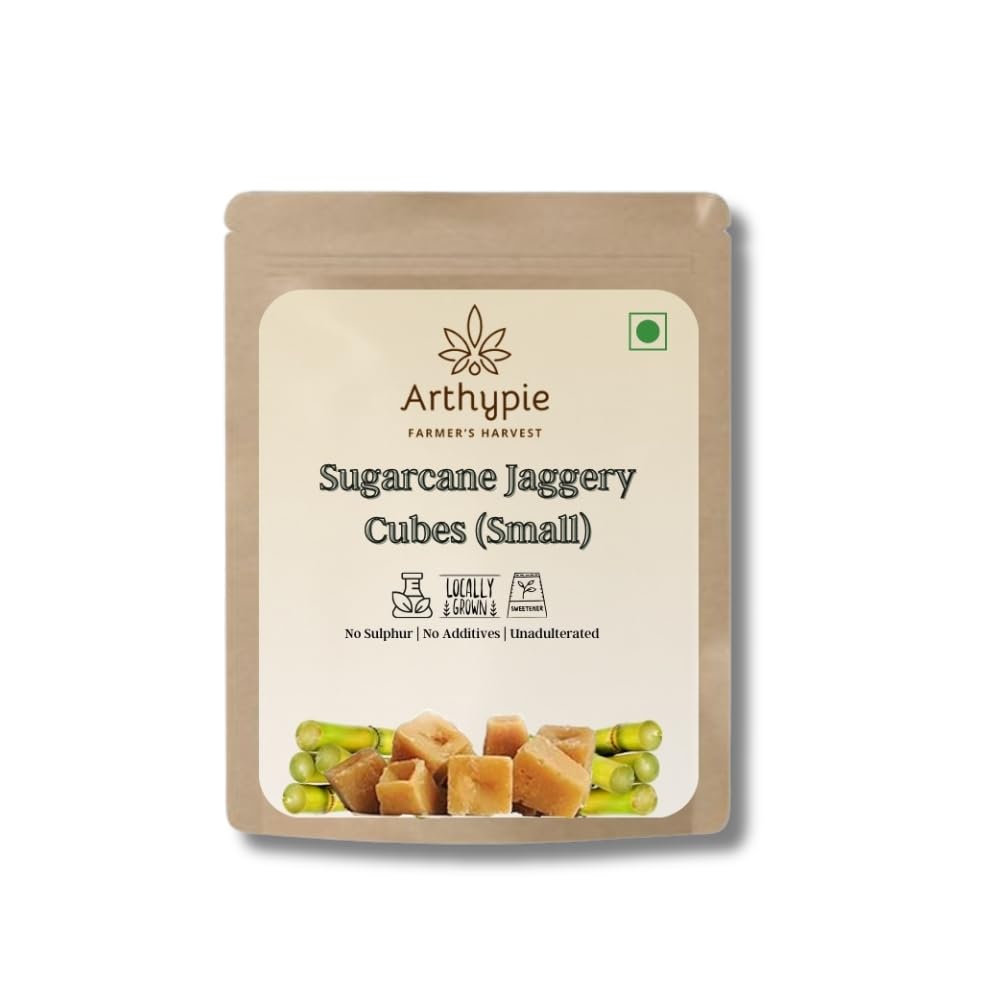 Arthypie Traditionally Made Pure & Natural Sugar Cane Jaggery Cubes Small | The Natural Sweetener | Best Ideal Sugar Cubes for Tea & Coffee |100% Chemical Free, No Preservatives - (1Kg)
