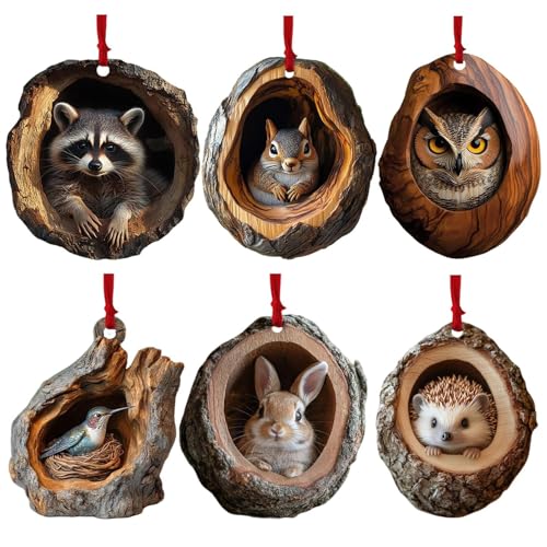 6 Stück Weihnachten Acryl Tier Dekors, Christbaumschmuck, Animal...