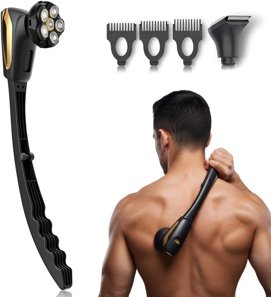 Back Shaver for Men Women, Foldable Long Handle 6D Floating Blade Electric Body Groomer, Waterproof Full Body Hair Trimmer