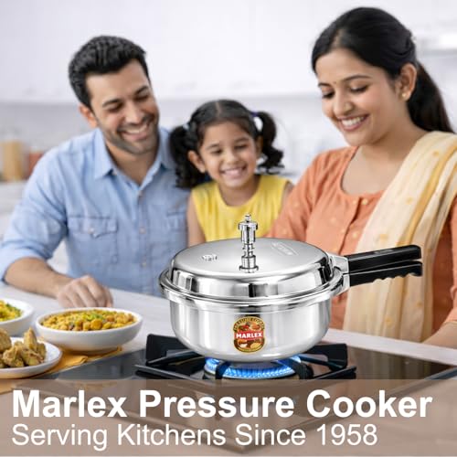 Image of Marlex Premium Aluminium Pressure Cooker - 3.5 Litre Pressure Pan | Outer Lid Pressure Cooker for Small Family, Small Meals, Sturdy Handle, Safety Valve, for Gas Stove - ISI Certified, 5-Year Warranty