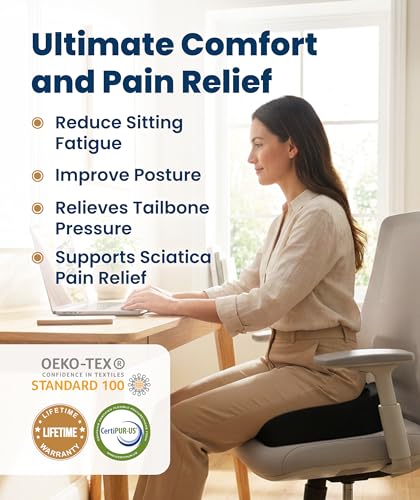 Image of Everlasting Comfort Doctor Recommended Memory Foam Seat Cushion for Office Chairs & Car - Ergonomic Office Desk Accessories - Cushions for Tailbone Pain Relief, Sciatica (Black, X-Large)