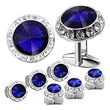 HAWSON Crystal Cufflinks and 6 Tuxedo Studs Set for Men's Tuxedo Shirt and Women - Wedding Party Acc