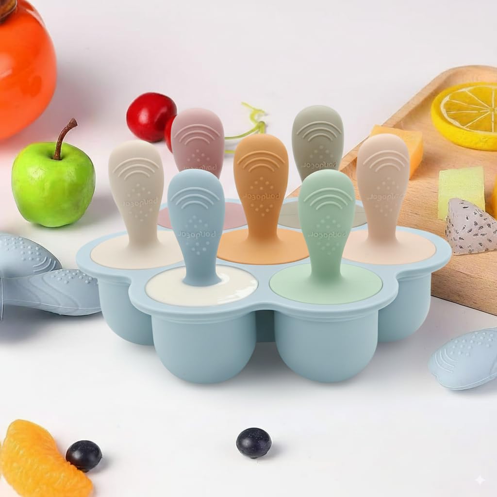 PandaEar Moldes de Silicona para Polos para Niños Pequeños - Mini Moldes de Congelador para Leche Materna y Jugos con Palitos - Máquina de Helados de 7 Cavidades, Libre de BPA y Fácil de Limpiar