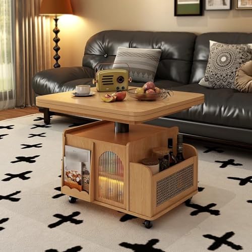 Mesa De Centro con Tapa Elevable, Mesas De Centro Plegables con Almacenamiento para Sala De Estar, Mesas Auxiliares De Madera, Gabinete De Almacenamiento, Mesa De Comedor Elevable con 4 Ruedas,B