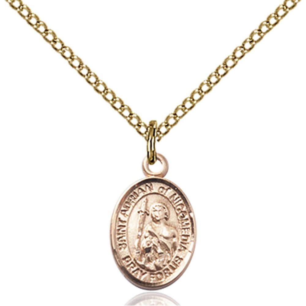 Bonyak Jewelry Saint Medal Collection Gold Filled St. Adrian Of Nicomedia Pendant 1/2 x 1/4 inches with Gold-Filled Lite Curb Chain