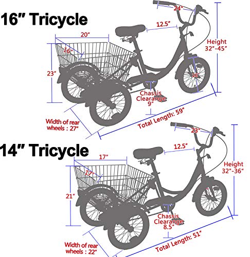 Slsy 14 inch Tricycle, 14” Trike Bike Perfect for Beginner Riders, Single Speed 14 inch 3 Wheel Bikes, Three-Wheeled Bicycles with Adjustable Height - Thumbnail 5