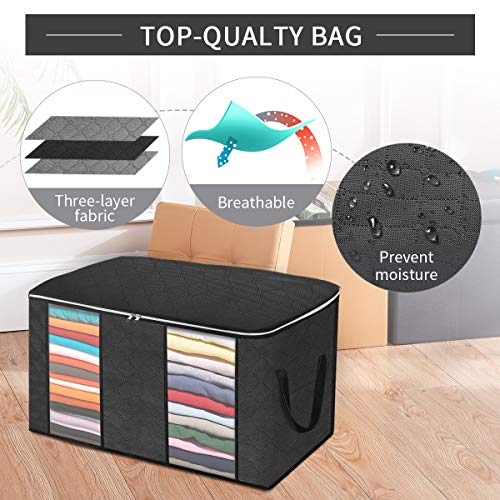 king do way Closet Organizer Clothes Storage Bags Large Capacity Storage Organizers with Reinforced Handle,Stainless Steel Zipper,3 Layer Fabric for Comforters,Bedding,Blankets Clothing Black