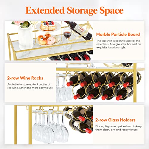 image for Lifewit Drinks Trolley on Wheels, Serving Trolley, 2 Tier Bar Cart wit