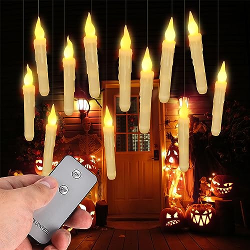 Image of 24Pack Floating LED Candles Sets, Taper Flameless Candles with Remote, Warm White Flickering Candles Hanging Decoration for Halloween Christmas Tree Party Home Decoration