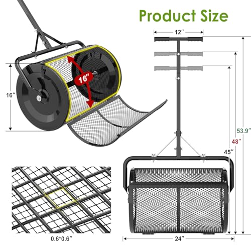 Image of Seeutek Compost Spreader, 24 inch Peat Moss Spreaders with 3 Heights
