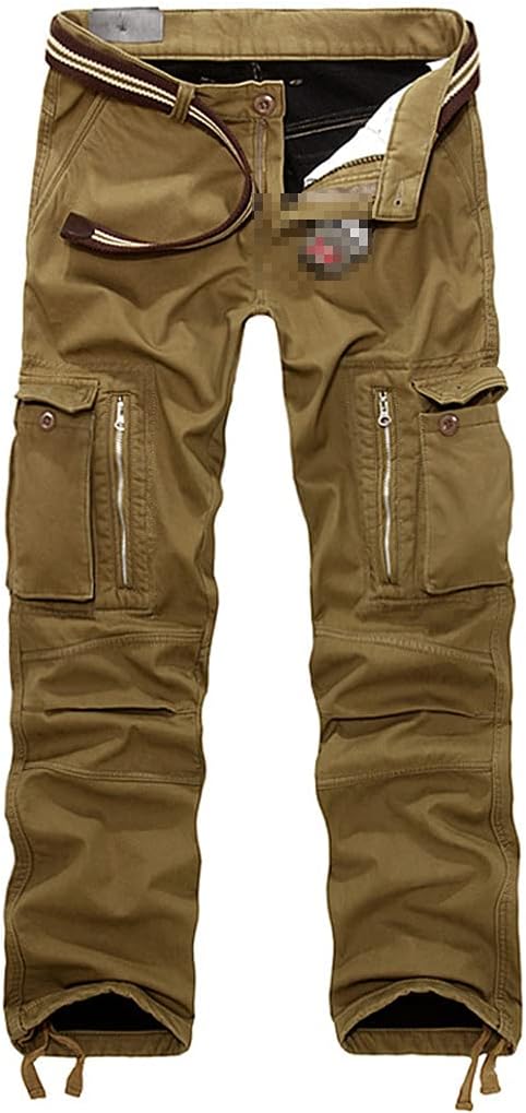 KEHAIOO Winter Fleece Warm Tactical Pants, Zip Cotton Trousers, Loose Army Green Cargo Pants, Men Plus Thicken Tooling Pants