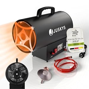 Juskys Gasheizgebläse – mobiler Gasheizer 15 kW mit Piezozündung, Heißluftgenerator, leichtes Stahl-Gehäuse, für Outdoor & Werkstatt - Schwarz