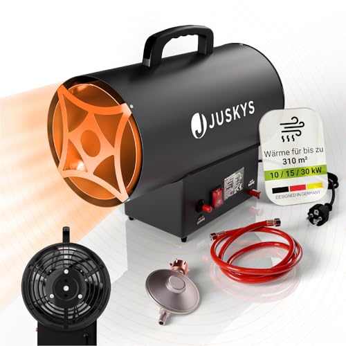 Juskys Gasheizgebläse – mobiler Gasheizer 15 kW mit Piezozündung, Heißluftgenerator, leichtes Stahl-Gehäuse, für Outdoor & Werkstatt - Schwarz