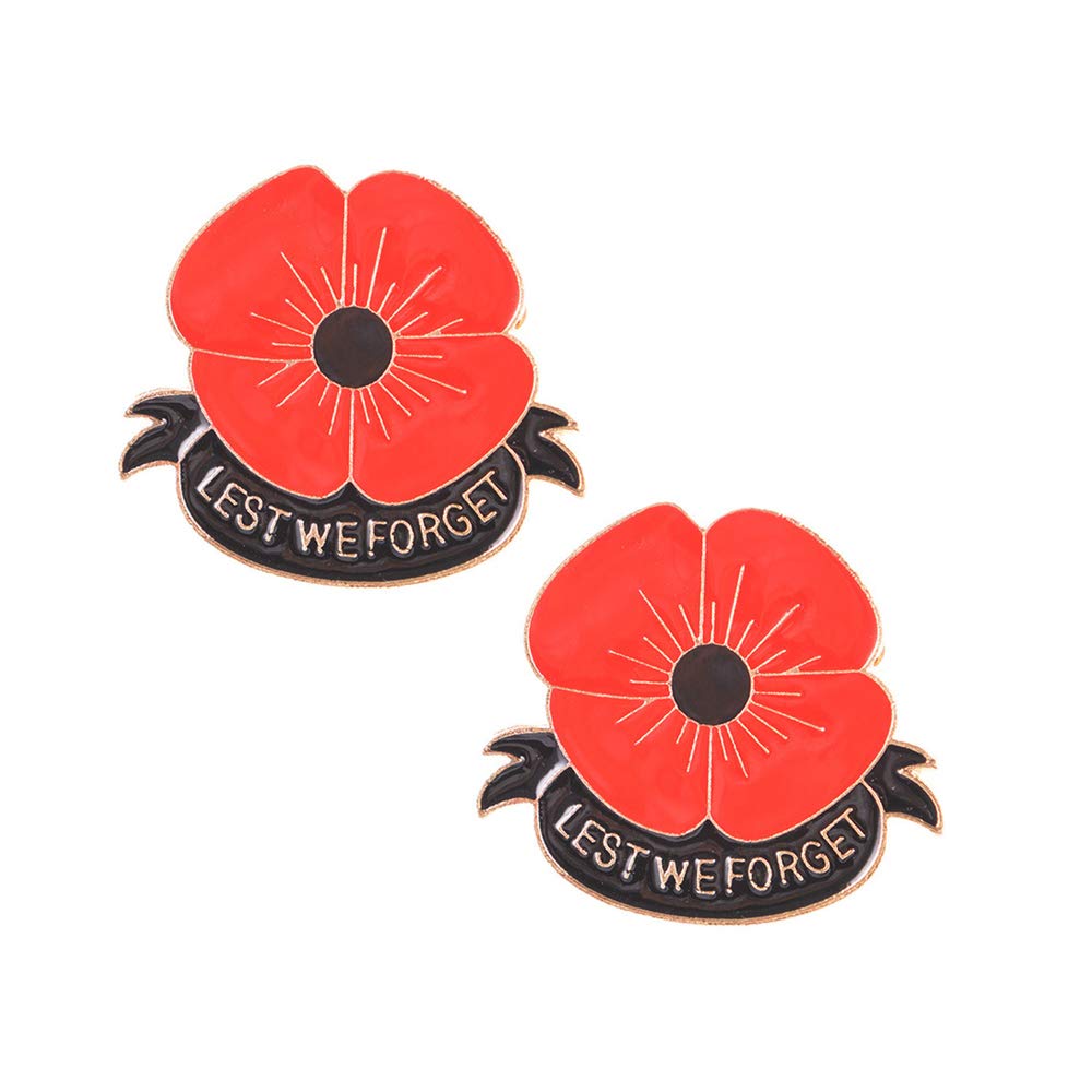Bifriend Memorial Day Jewelry 2 Pack Red Poppy Flower Brooch - Lest We Forget Brooches Pins Broach for Hero Soldier Women Veterans Day