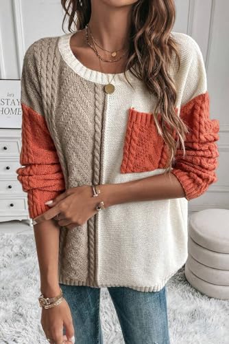 Women's Round Neck Textured Knit Sweater Pullover Casual Long Sleeve Tops Winter Fashion Loose Fit Knitwear3