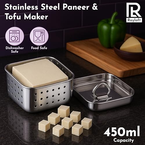 Image of Large 750 ML Stainless Steel Paneer Maker Mould Press | Square Paneer & Tofu Maker with Lid & Base Plate | Multipurpose Sprout Tofu and Paneer Maker | Food Grade, Rust-Proof, Dishwasher Safe