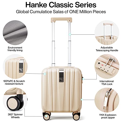 Image of Hanke 14 Inch Underseat Carry On Luggage with Wheels Hard Shell Suitcases Carry On Bag Lightweight Small Mini Suitcase Travel Luggage for Travel Christmas Gifts for Birthday（Cuba Sand）