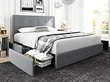 Hoomic Queen Platform Bed Frame with 4 Drawers, Adjustable Headboard with Square Stitched Button...
