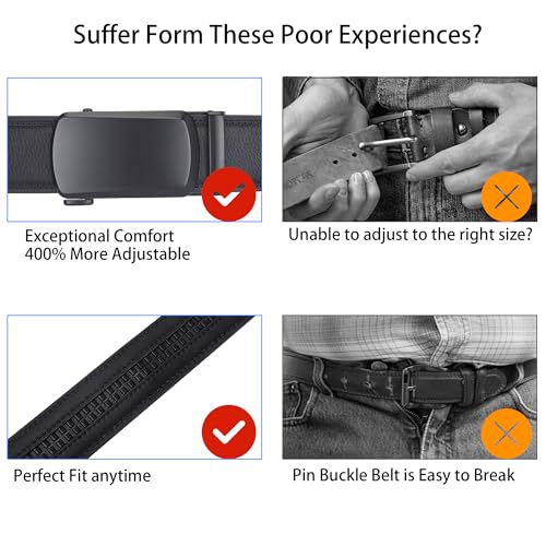 Image of Mens Black Belt Leather Ratchet Belts for Men Adjustable Men's Belts for Dress Casual with Gift Box, Trim to Fit