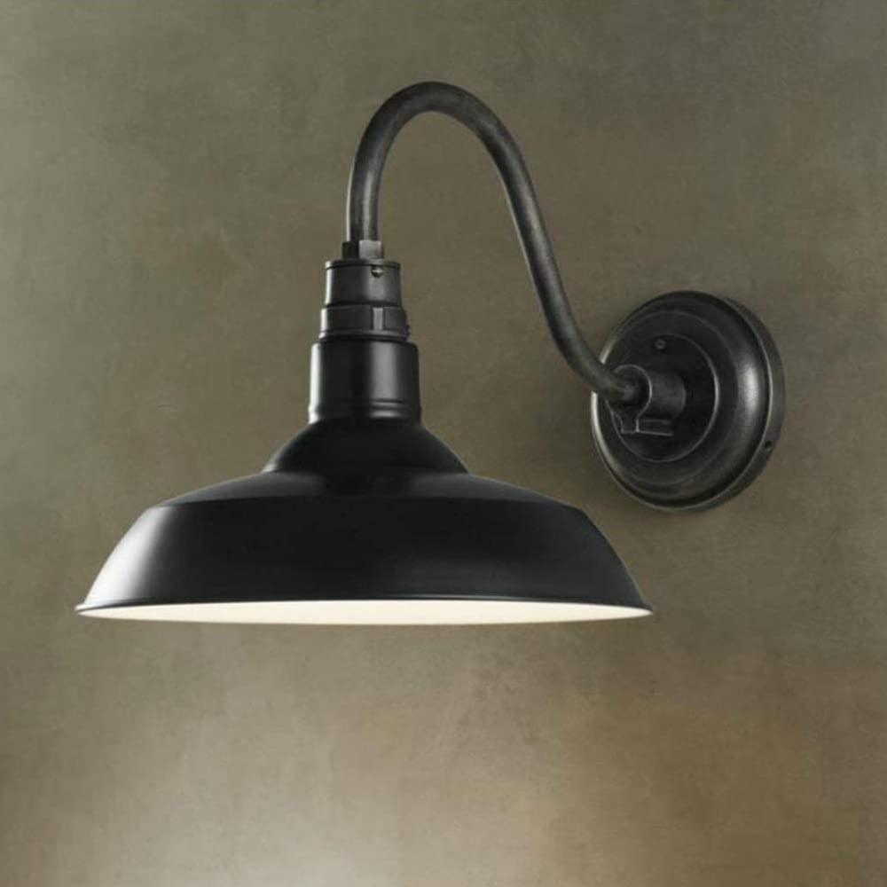 HUAYUSEDF Antique Wall Lamp Exterior Dome Gooseneck Sconce Retro Industrial E27 Waterproof Light Rustic Bronze Black Barn Warehouse Loft Balcony Outdoor Garage Porch(Black)