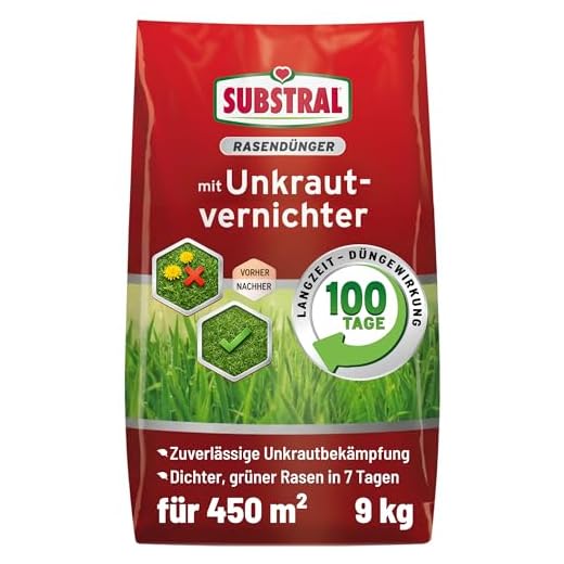 Substral Rasendünger mit Unkrautvernichter, 2in1: Unkrautvernichtung + Düngung, 100 Tage Langzeitwirkung, 450 m², 9 kg