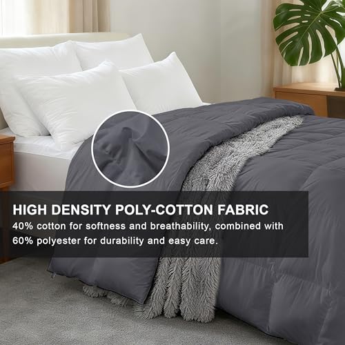 ALPSWAN Luxury Goose Feather Down Fiber Comforter King Size, 300TC Grey Cotton Blended Duvet Insert, All Season Hotel Bedding Alternative Down Comforter with Corner Tabs (Grey, King) — view 3
