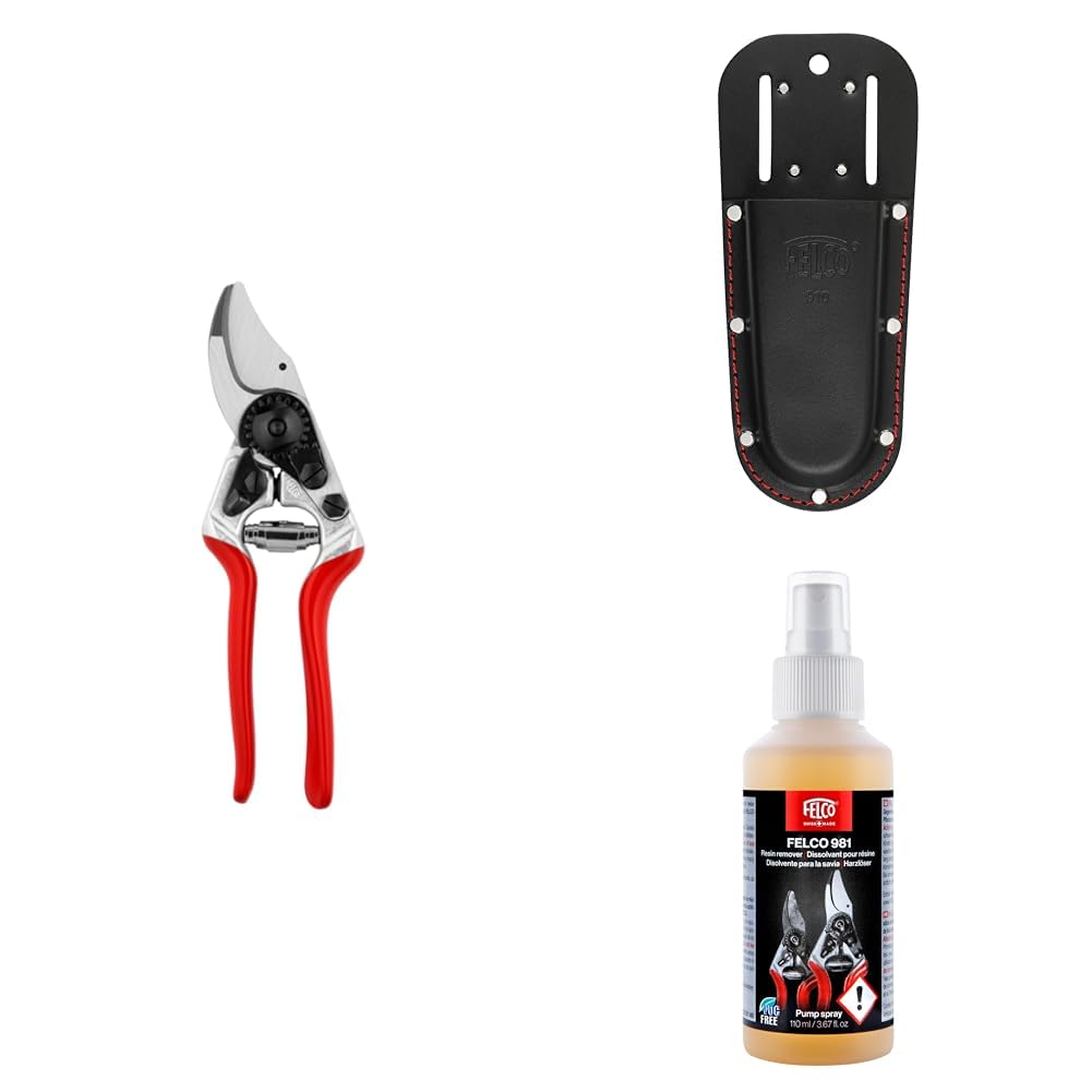 FELCO 14 Kompakte Profi-Gartenschere Bypass 18 mm für kleine Hände mit Lederholster 910 Black und Schmierfett 981