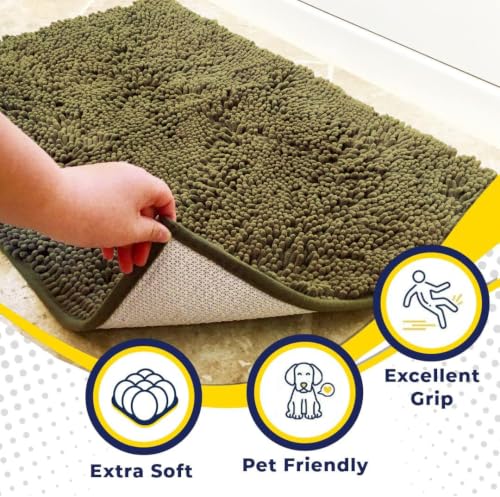 Image of Muddy Mat | Super Water Absorbent Door Mat Indoor, Microfiber Quick Dry Chenille Entryway Rug, Slip Resistant Front Door Mat, Indoor Mats for Entryway, Machine Washable Pet Rug, Sage 24 inch x 72 inch