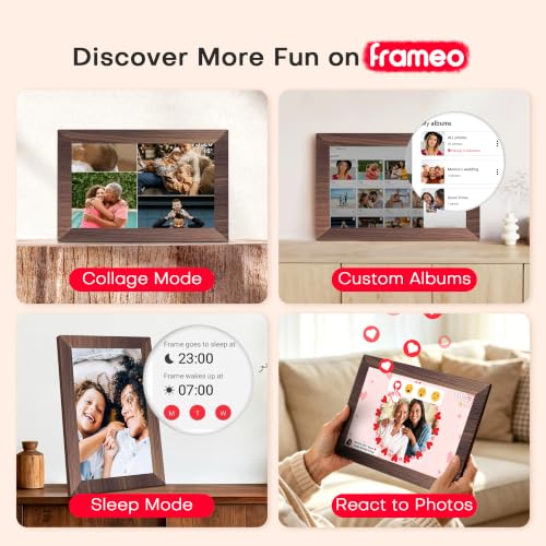 Image of Frameo Digital Picture Frame, 10.1'' WiFi Electronic Photo Frame, Gift Idea | 32GB, 1280x800 IPS Touch Screen, Wall-Mountable, Auto-Rotate, Electric Picture Frame Slideshow, Share Videos, Gifts for Mom