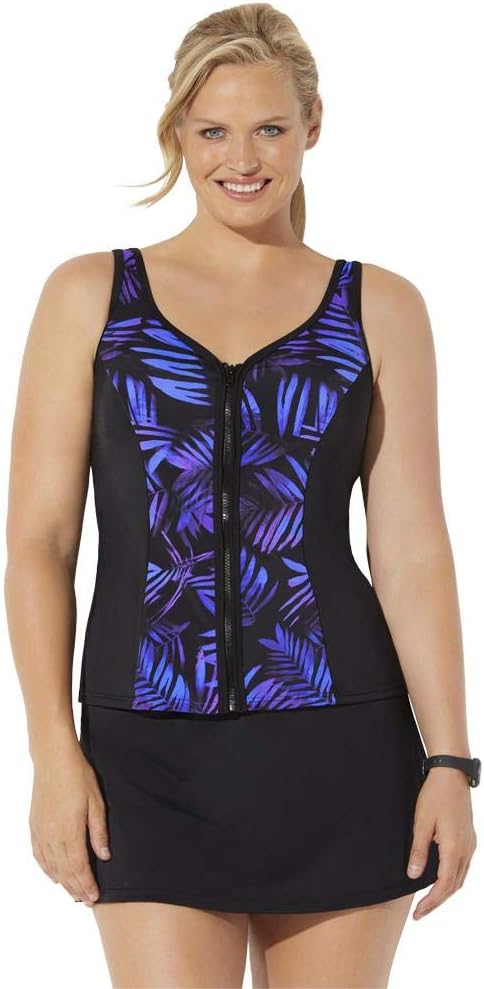 Swimsuits For All Chlorine Resistant Sweetheart Zip Front Tankini Set with Skirt