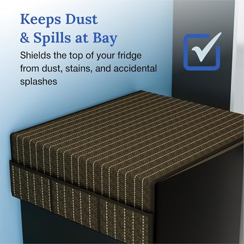 Image of Kuber Industries Jute Fridge Top Cover | Washable & Anti-Dust Refrigerator Top Cover with 6 Utility Pockets for Kitchen | Lining Design - Brown