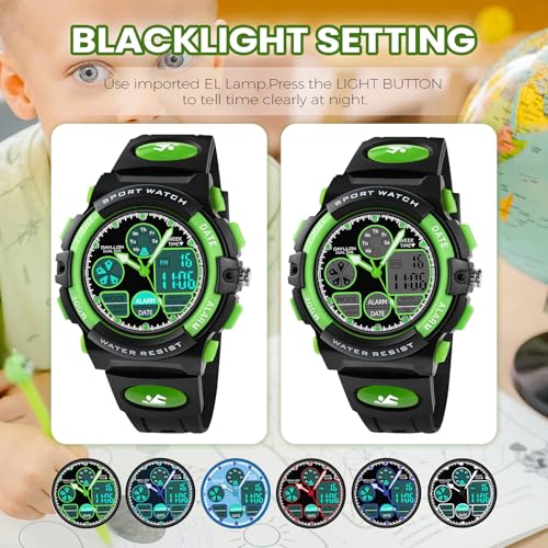 Image of Dayllon Boys Watch,Kids Watch for 5-15 Year Old Boys,Digital Sport Outdoor Multi Function Waterproof with LED Alarm Calendar Analog Watch for Kids Gifts